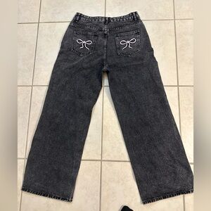 Nova Blue Y2K Wide Leg Black Jeans with Coquette Pinks Bows on pocket